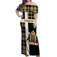 Personalized Cornwall Off Shoulder Maxi Dress Coat Of Arms - Cornish Tartan - Wonder Print Shop