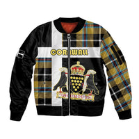 Personalized Cornwall Sleeve Zip Bomber Jacket Coat Of Arms - Cornish Tartan - Wonder Print Shop