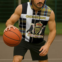 Personalized Cornwall Sleeveless Zip Hoodie Coat Of Arms - Cornish Tartan - Wonder Print Shop