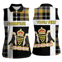 Personalized Cornwall Women Sleeveless Polo Shirt Coat Of Arms - Cornish Tartan - Wonder Print Shop