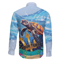 Personalised Barbados Sea Turtle Family Matching Off The Shoulder Long Sleeve Dress and Hawaiian Shirt Ocean Style - Wonder Print Shop