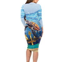 Personalised Barbados Sea Turtle Long Sleeve Bodycon Dress Ocean Style - Wonder Print Shop
