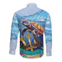 Personalised Barbados Sea Turtle Long Sleeve Button Shirt Ocean Style - Wonder Print Shop