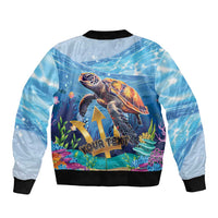 Personalised Barbados Sea Turtle Sleeve Zip Bomber Jacket Ocean Style - Wonder Print Shop