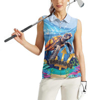 Personalised Barbados Sea Turtle Women Sleeveless Polo Shirt Ocean Style - Wonder Print Shop
