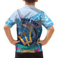 Personalised Barbados Flying Fish Family Matching Long Sleeve Bodycon Dress and Hawaiian Shirt Ocean Style - Wonder Print Shop