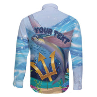 Personalised Barbados Flying Fish Family Matching Short Sleeve Bodycon Dress and Hawaiian Shirt Ocean Style - Wonder Print Shop