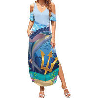 Personalised Barbados Flying Fish Family Matching Summer Maxi Dress and Hawaiian Shirt Ocean Style - Wonder Print Shop