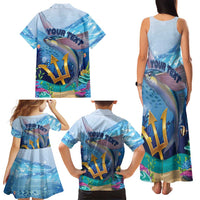 Personalised Barbados Flying Fish Family Matching Tank Maxi Dress and Hawaiian Shirt Ocean Style - Wonder Print Shop