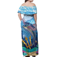 Personalised Barbados Flying Fish Off Shoulder Maxi Dress Ocean Style - Wonder Print Shop