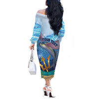 Personalised Barbados Flying Fish Off The Shoulder Long Sleeve Dress Ocean Style - Wonder Print Shop
