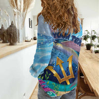 Personalised Barbados Flying Fish Women Casual Shirt Ocean Style - Wonder Print Shop