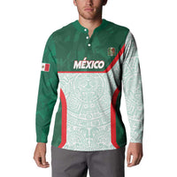 Custom Mexico Football Button Sweatshirt Aztec Pattern - Wonder Print Shop