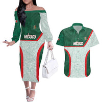 Custom Mexico Football Couples Matching Off The Shoulder Long Sleeve Dress and Hawaiian Shirt Aztec Pattern - Wonder Print Shop