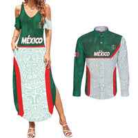 Custom Mexico Football Couples Matching Summer Maxi Dress and Long Sleeve Button Shirt Aztec Pattern - Wonder Print Shop