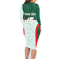 Custom Mexico Football Family Matching Long Sleeve Bodycon Dress and Hawaiian Shirt Aztec Pattern - Wonder Print Shop