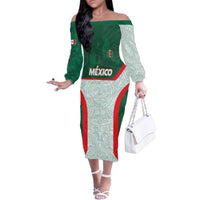 Custom Mexico Football Family Matching Off The Shoulder Long Sleeve Dress and Hawaiian Shirt Aztec Pattern - Wonder Print Shop
