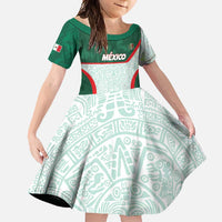 Custom Mexico Football Family Matching Short Sleeve Bodycon Dress and Hawaiian Shirt Aztec Pattern - Wonder Print Shop