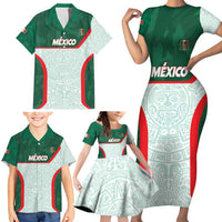 Custom Mexico Football Family Matching Short Sleeve Bodycon Dress and Hawaiian Shirt Aztec Pattern - Wonder Print Shop