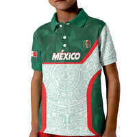 Custom Mexico Football Kid Polo Shirt Aztec Pattern - Wonder Print Shop