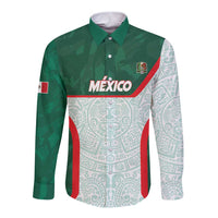 Custom Mexico Football Long Sleeve Button Shirt Aztec Pattern - Wonder Print Shop