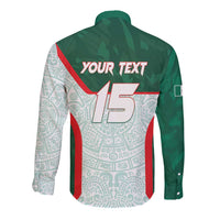 Custom Mexico Football Long Sleeve Button Shirt Aztec Pattern - Wonder Print Shop