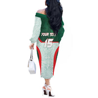 Custom Mexico Football Off The Shoulder Long Sleeve Dress Aztec Pattern - Wonder Print Shop