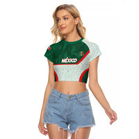 Custom Mexico Football Raglan Cropped T Shirt Aztec Pattern - Wonder Print Shop