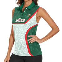 Custom Mexico Football Women Sleeveless Polo Shirt Aztec Pattern - Wonder Print Shop