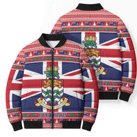 Cayman Islands Christmas Bomber Puffer Jacket Coat Of Arms - Flag Style - Wonder Print Shop