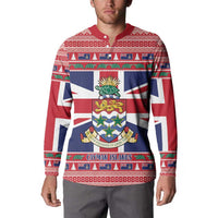 Cayman Islands Christmas Button Sweatshirt Coat Of Arms - Flag Style - Wonder Print Shop