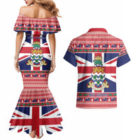 Cayman Islands Christmas Couples Matching Mermaid Dress and Hawaiian Shirt Coat Of Arms - Flag Style - Wonder Print Shop