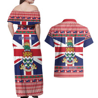 Cayman Islands Christmas Couples Matching Off Shoulder Maxi Dress and Hawaiian Shirt Coat Of Arms - Flag Style - Wonder Print Shop
