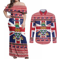 Cayman Islands Christmas Couples Matching Off Shoulder Maxi Dress and Long Sleeve Button Shirt Coat Of Arms - Flag Style - Wonder Print Shop