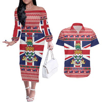 Cayman Islands Christmas Couples Matching Off The Shoulder Long Sleeve Dress and Hawaiian Shirt Coat Of Arms - Flag Style - Wonder Print Shop