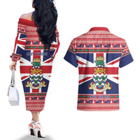 Cayman Islands Christmas Couples Matching Off The Shoulder Long Sleeve Dress and Hawaiian Shirt Coat Of Arms - Flag Style - Wonder Print Shop