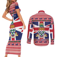Cayman Islands Christmas Couples Matching Short Sleeve Bodycon Dress and Long Sleeve Button Shirt Coat Of Arms - Flag Style - Wonder Print Shop