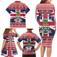 Cayman Islands Christmas Family Matching Long Sleeve Bodycon Dress and Hawaiian Shirt Coat Of Arms - Flag Style - Wonder Print Shop