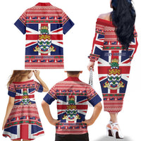 Cayman Islands Christmas Family Matching Off The Shoulder Long Sleeve Dress and Hawaiian Shirt Coat Of Arms - Flag Style - Wonder Print Shop