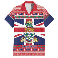 Cayman Islands Christmas Family Matching Off The Shoulder Long Sleeve Dress and Hawaiian Shirt Coat Of Arms - Flag Style - Wonder Print Shop