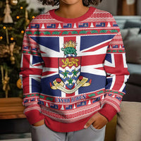 Cayman Islands Christmas Kid Ugly Christmas Sweater Coat Of Arms - Flag Style - Wonder Print Shop