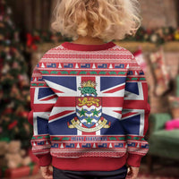 Cayman Islands Christmas Kid Ugly Christmas Sweater Coat Of Arms - Flag Style - Wonder Print Shop