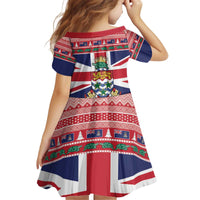 Cayman Islands Christmas Kid Short Sleeve Dress Coat Of Arms - Flag Style - Wonder Print Shop