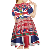 Cayman Islands Christmas Kid Short Sleeve Dress Coat Of Arms - Flag Style - Wonder Print Shop