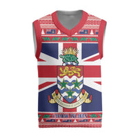 Cayman Islands Christmas Knitted V-Neck Vest Coat Of Arms - Flag Style - Wonder Print Shop