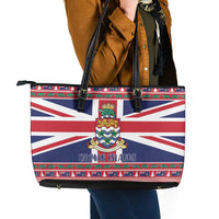 Cayman Islands Christmas Leather Tote Bag Coat Of Arms - Flag Style - Wonder Print Shop
