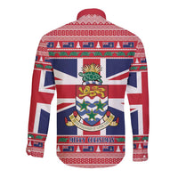 Cayman Islands Christmas Long Sleeve Button Shirt Coat Of Arms - Flag Style - Wonder Print Shop