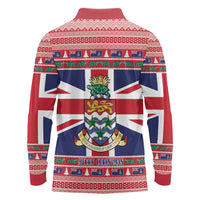 Cayman Islands Christmas Long Sleeve Polo Shirt Coat Of Arms - Flag Style - Wonder Print Shop