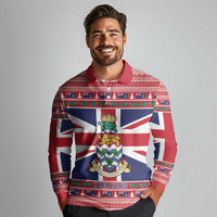 Cayman Islands Christmas Long Sleeve Polo Shirt Coat Of Arms - Flag Style - Wonder Print Shop