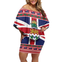 Cayman Islands Christmas Off Shoulder Short Dress Coat Of Arms - Flag Style - Wonder Print Shop